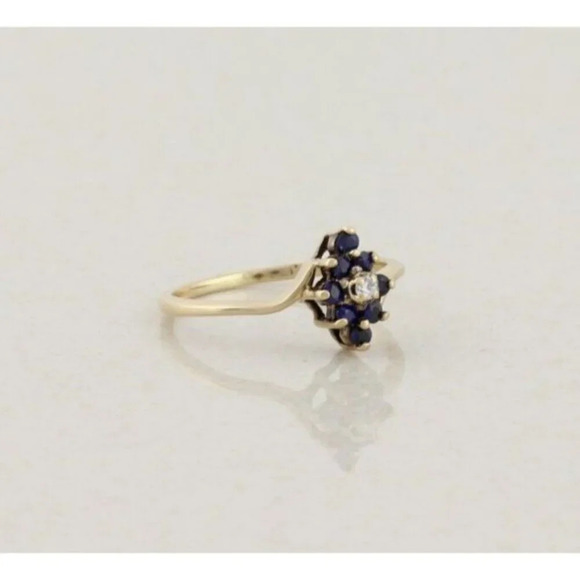 14k Yellow Gold Natural Blue Sapphire and Diamond Ring Size 5 3/4 - Picture 4 of 6